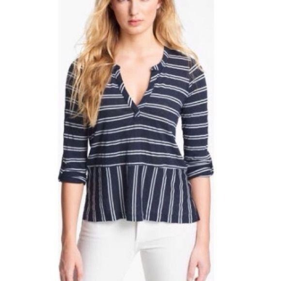 Splendid Navy Blue XS French Stripe Banded Hem Top - Picture 1 of 13